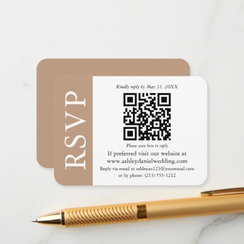 Modern QR Wedding RSVP Taupe and White Enclosure Card
