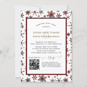 Modern QR Winter Holidays Red Buffalo Wedding Invitation