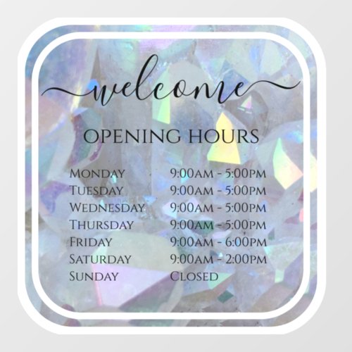 Modern Quartz Business Hours  Window Decal 