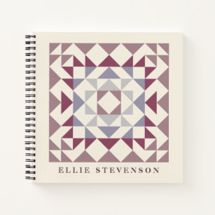 Modern Quilt Block Geometric Art Personalized Plum Notebook