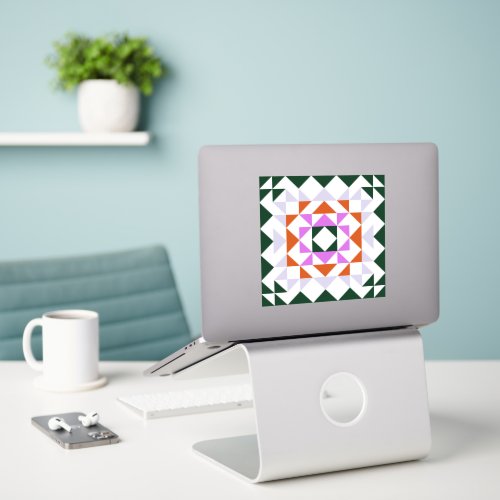 Modern Quilt Block Green and Purple Geometric Art  Sticker