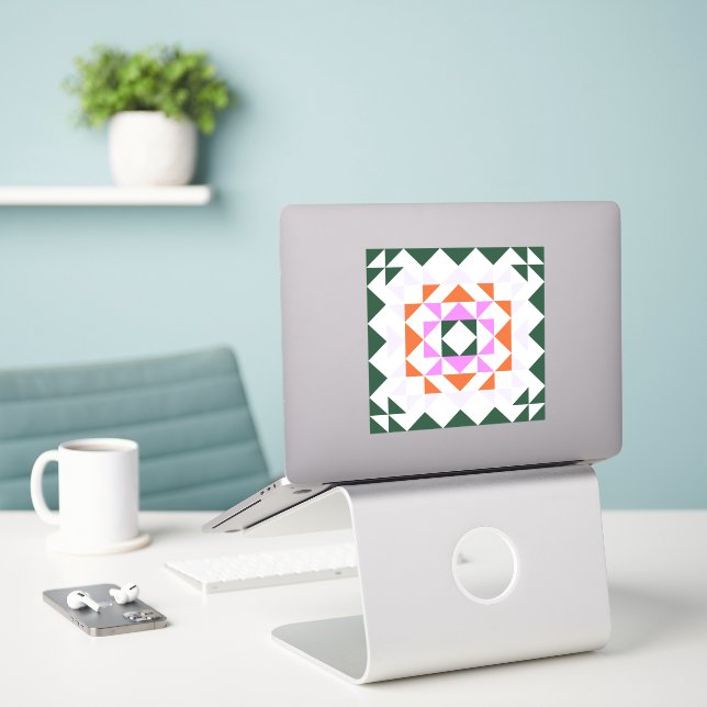 Modern Quilt Block Green and Purple Geometric Art  Sticker (Laptop On Desk)