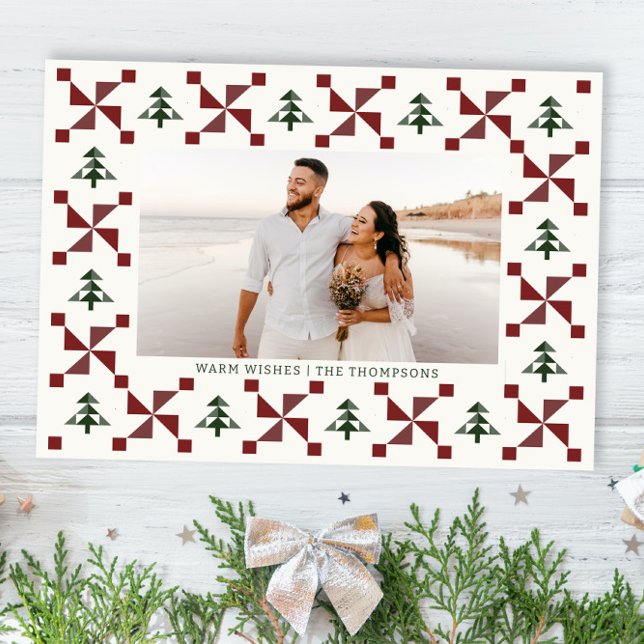 Modern Quilt Christmas Tree Holiday Photo Card (Creator Uploaded)