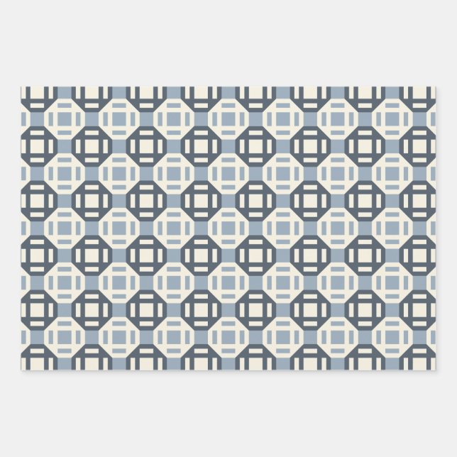 Modern Quilt-Inspired Geometric Pattern Wrapping Paper Sheets (Front)