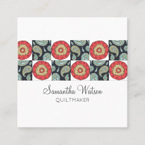 Modern Quilt Maker Quilt Pattern On White Square Business Card