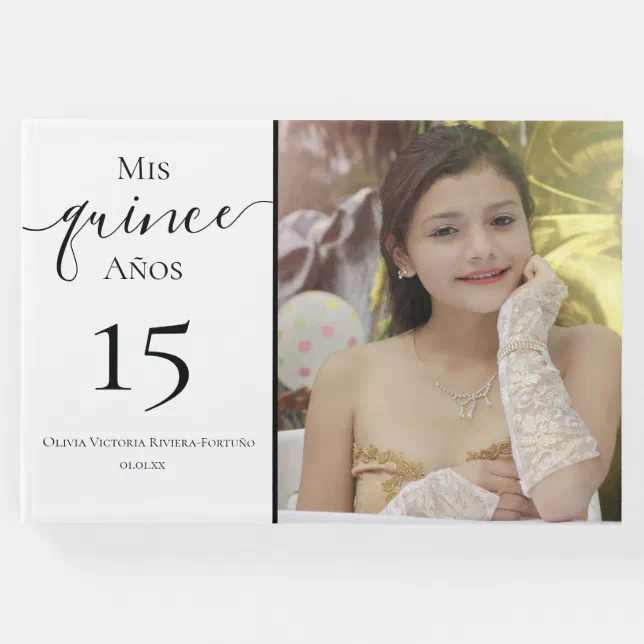 Modern Quinceanera 15th Birthday Elegant Photo Guest Book Zazzle