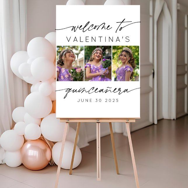 Modern Quinceanera Birthday Party 3 Photo Welcome Foam Board (Creator Uploaded)