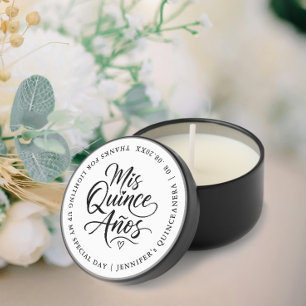 Modern Quinceanera Black White Artsy Calligraphy Mini Candle Favors