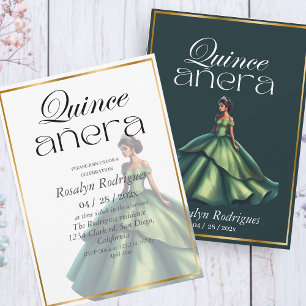 Modern Quinceañera Emerald Green Birthday Invitation