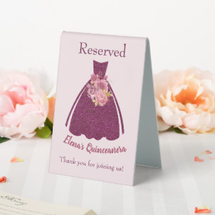 Modern Quinceañera Glitter Gown Gifts Table Sign
