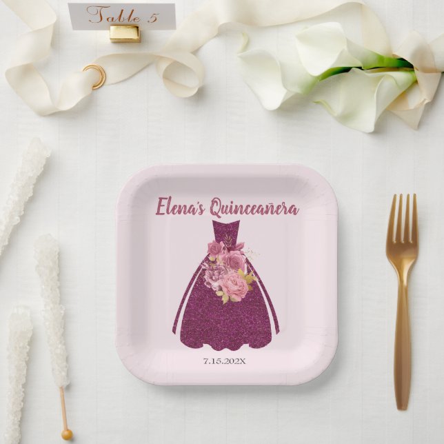 Modern Quinceañera Glitter Gown   Paper Plates (Wedding)