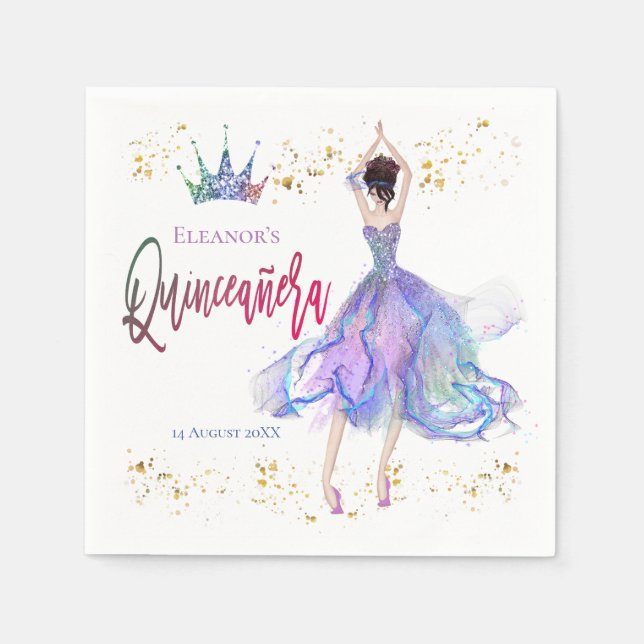 Modern Quinceanera Lilac Pastels Dancer Crown Name Napkins (Front)