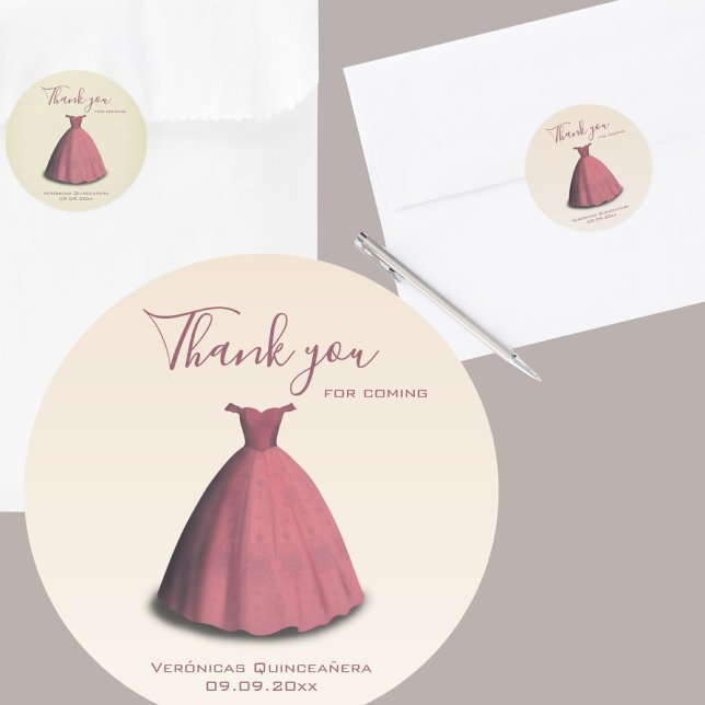 Modern Quinceañera mis quince thank you  Classic Round Sticker (Creator Uploaded)