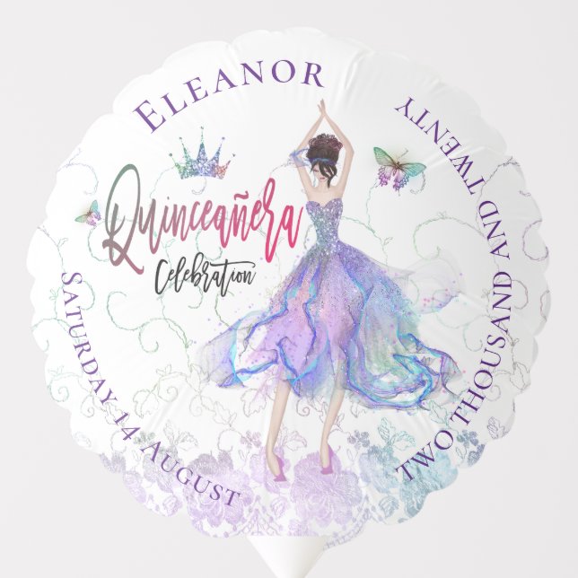 Modern Quinceanera Party White Lilac Dancer Name Balloon (Front)