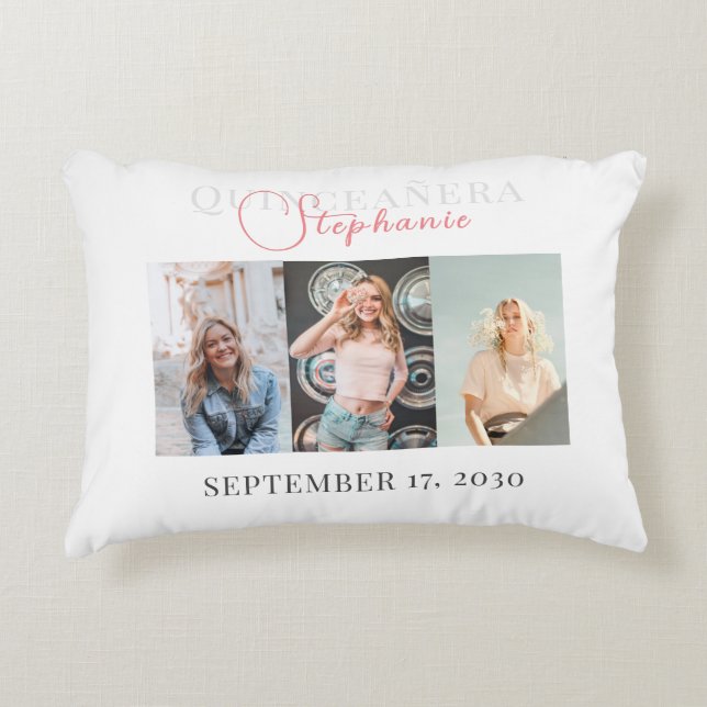 Modern Quincenara 3 Photo Collage  Accent Pillow (Front)