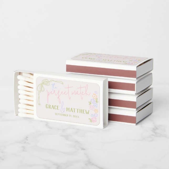 Modern quirky hand drawn bow PASTEL wedding favor Matchboxes (Stacked)