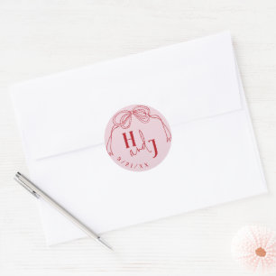 Modern Quirky Hand Drawn Bow PINK & RED Wedding Classic Round Sticker