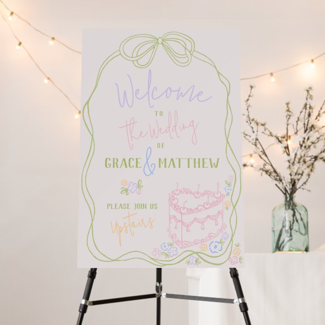 Modern Quirky Hand Drawn Bow Wedding Welcome Sign (In Situ (Stand))