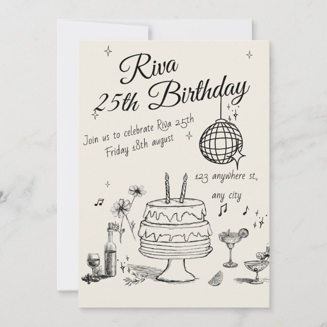 Modern Quirky Hand Drawn Party Invitation (Front)