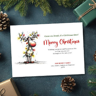 Modern Quirky Reindeer Holiday Greeting Card