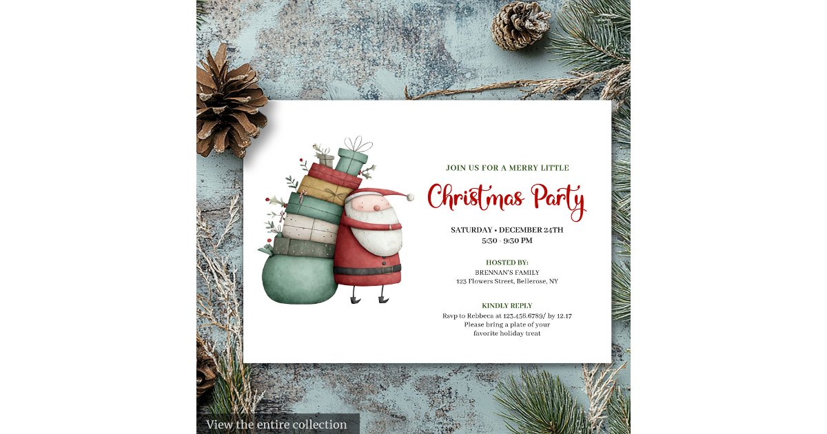 Santa Comic Invitations Modern Quirky Santa Hand Drawn Holiday Invitation | Zazzle