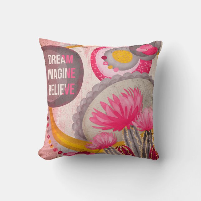 Modern Quote Abstract Pink Burgundy Throw Pillow (Front)