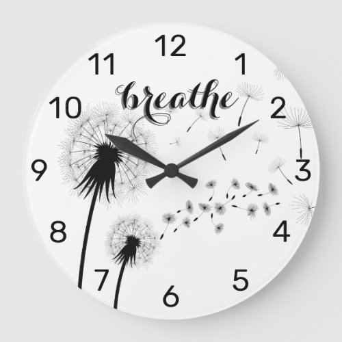 Modern Quote Inspirational BREATHE Dandelion Large Clock