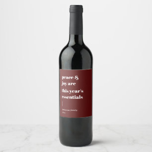 modern quote peace and joy holiday wine label