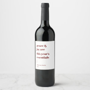 modern quote peace and joy holiday wine label