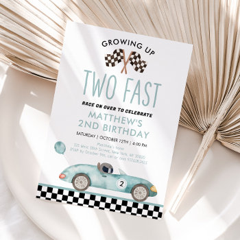 Modern Race Car Two Fast Birthday Invitation by LittlePrintsParties at Zazzle
