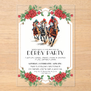 Modern Race Horse Derby Party Equestrian Acrylic Invitations