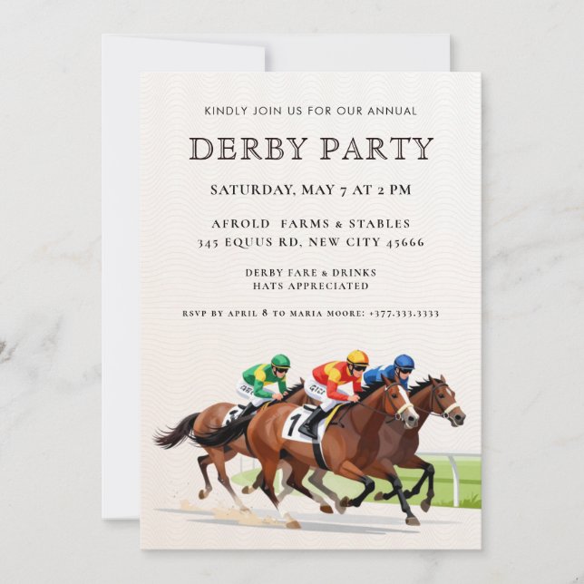 Modern Race Horse Derby Party Equestrian  Invitati Invitation (Front)