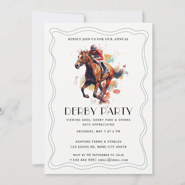 Modern Race Horse Derby Party Equestrian Invitatio Invitation (Front)