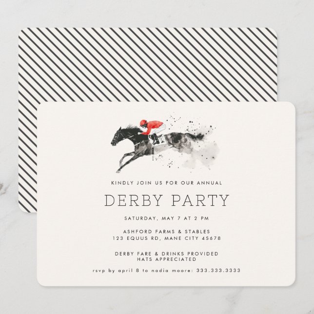 Modern Race Horse Derby Party Equestrian Invitation (Front/Back)