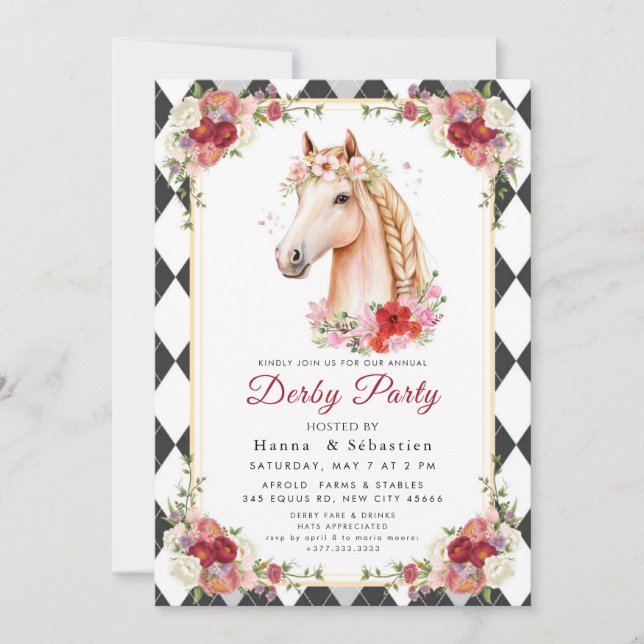 Modern Race Horse Derby Party Equestrian  Invitation (Front)
