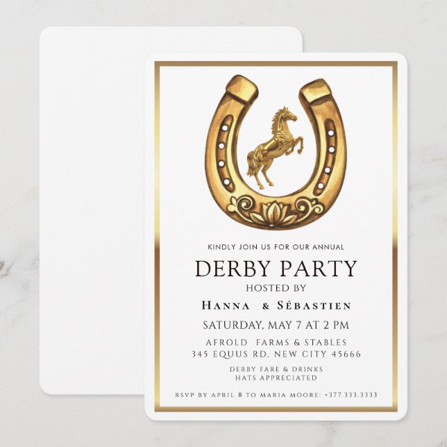 Modern Race Horse Derby Party Equestrian  Invitation (Front/Back)