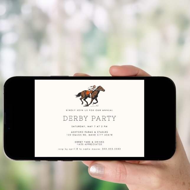 Modern Race Horse Derby Party Equestrian Invitation (Front Digital)