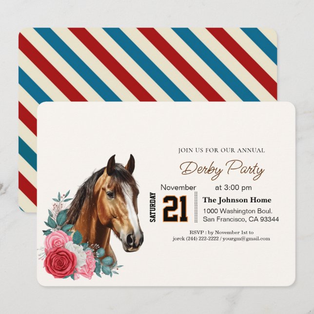 Modern Race Horse Derby Party Equestrian  Invitation (Front/Back)