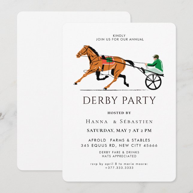 Modern Race Horse Derby Party Equestrian  Invitation (Front/Back)