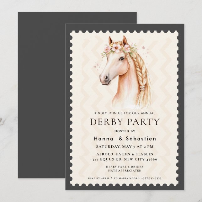 Modern Race Horse Derby Party Equestrian  Invitation (Front/Back)