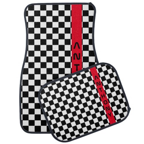 Modern Racing Flag Checkerboard Black White Red Car Floor Mat