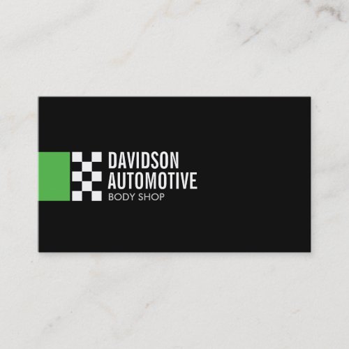 Modern Racing Flag Logo in Green Automotive Business Card