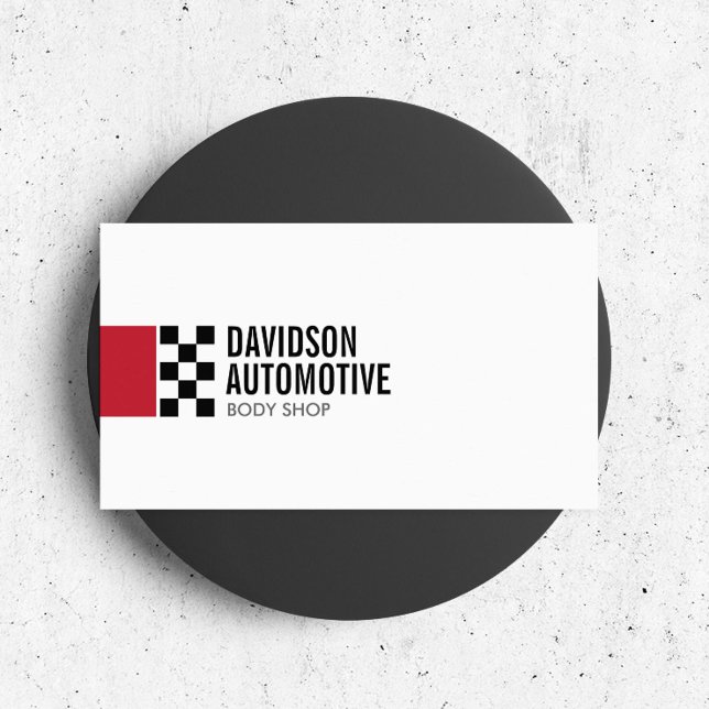 Modern Racing Flag Logo in Red II Automotive Business Card