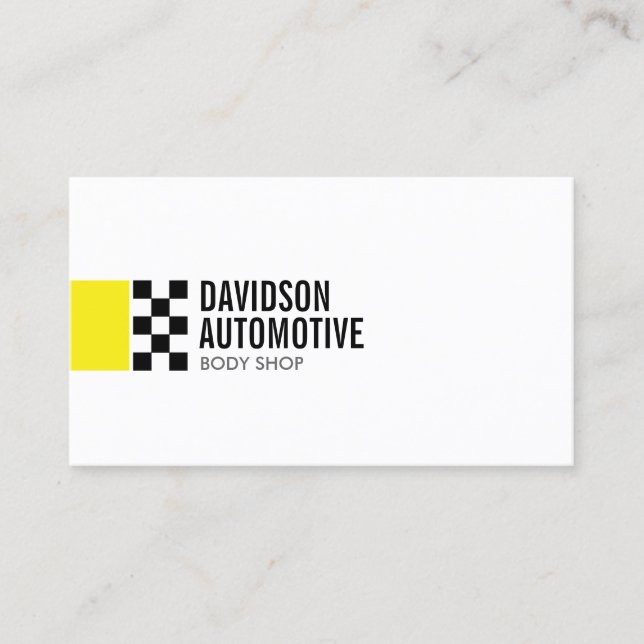 Modern Racing Flag Logo in Yellow II Automotive Business Card (Front)