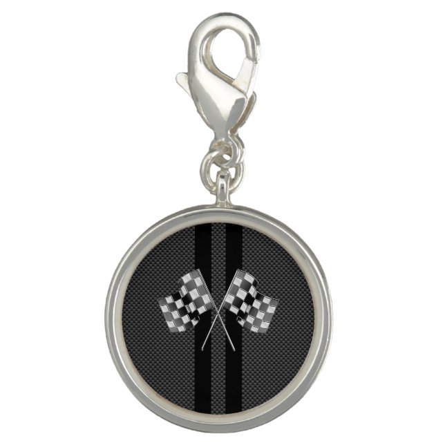 Modern Racing Flags Stripes in Carbon Fiber Style Charm (Front)