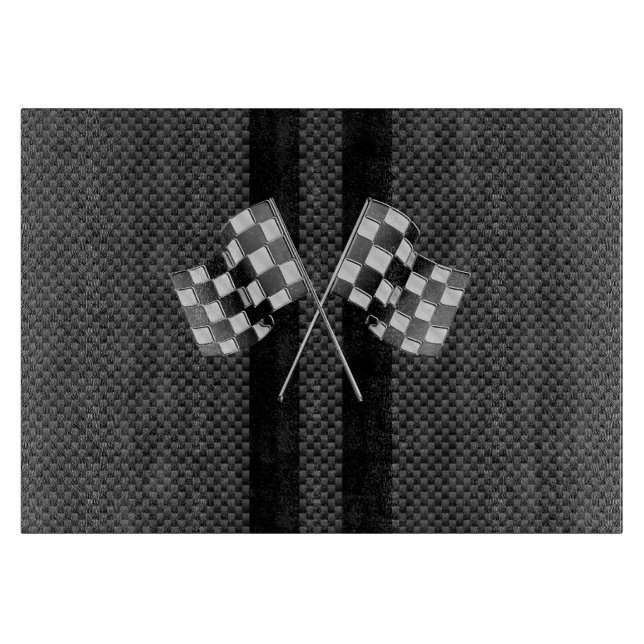 Modern Racing Flags Stripes in Carbon Fiber Style Cutting Board (Front)