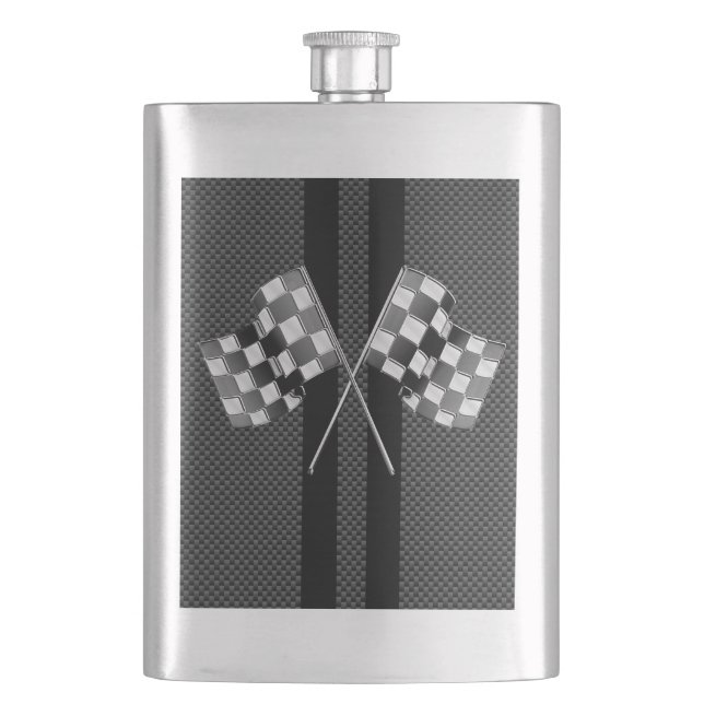 Modern Racing Flags Stripes in Carbon Fiber Style Flask (Front)