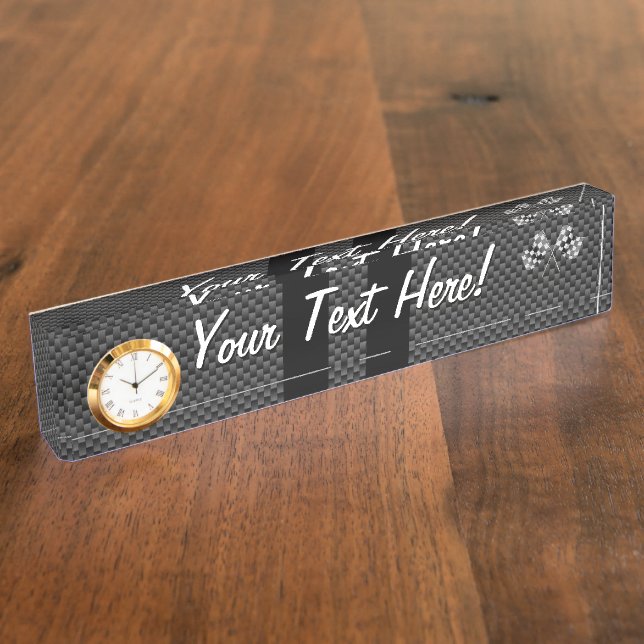 Modern Racing Flags Stripes in Carbon Fiber Style Name Plate (Side)