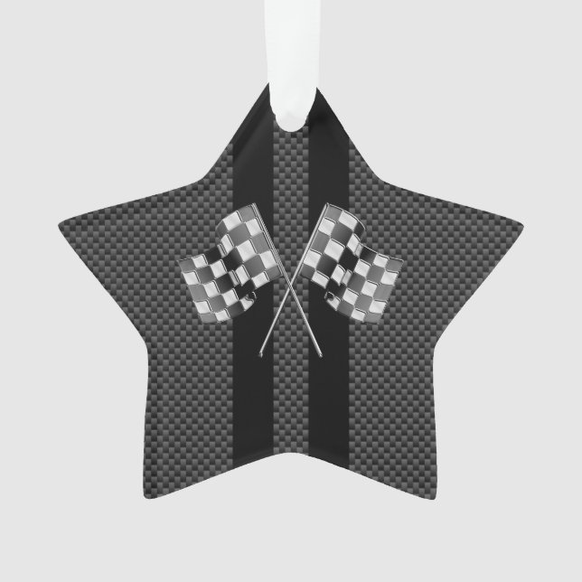 Modern Racing Flags Stripes in Carbon Fiber Style Ornament (Front)