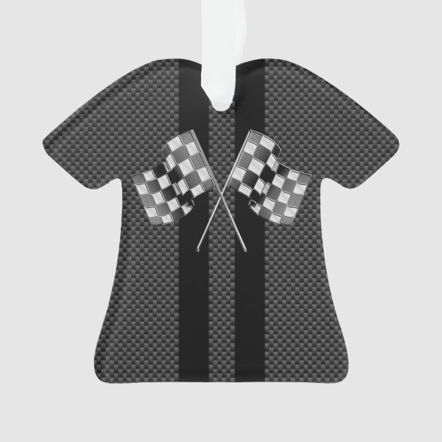 Modern Racing Flags Stripes in Carbon Fiber Style Ornament (Front)